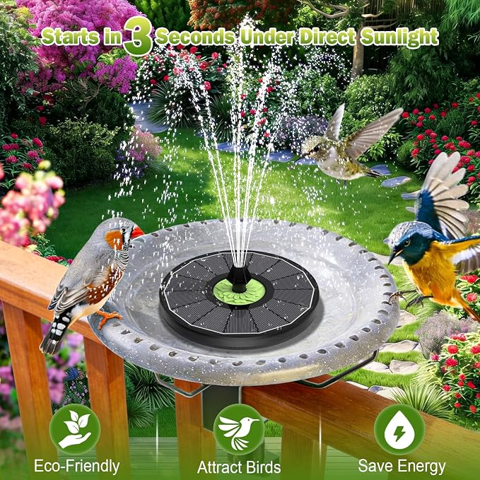 SZMP Upgraded 3.5W Full Glass Panel Solar Fountain for Bird Bath, Floating No-Installation Solar Powered Water Fountain Pump with 7 Nozzles, for Garden, Pond Decor (Black)