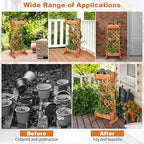 S AFSTAR Raised Garden Bed with Trellis, Outdoor Wood Garden Planter W/ 2-Tier Round Planter Box & Trellis for Vine Climbing Plants Growing, Vertical Plant Container for Garden Patio Balcony, Orange