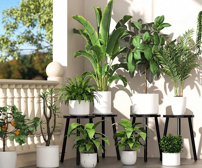 2-Pack Wood Plant Stands Indoor, 16.7" Tall Plant Stand Outdoor Mid-Century Plant Stool, Single Plant Table Modern Small Round Side/End Table for Living Room, Balcony, Office(Black)