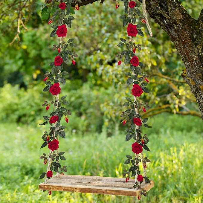 RECUTMS 6FT Artificial Red Rose Garland Fake Rose Ivy Vine with Greenery Foliage Hanging Flower Vine for Wedding Arch, Table, Home, Garden, Birthday, Valentine’s Day Party Decoration (Red)