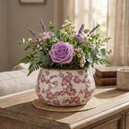 9.8 Inch Large Vintage Ceramic Planter Ice Crack Glaze Pink Rose Floral Flower Pot with Drainage Hole Rustic Decorative Plant Pots Gifts for Home Kitchen Office Indoor Outdoor Plants