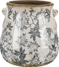 Ceramic Scroll Planter 6.5 Inch Chinoiserie Floral Vase with Drainage Holes Vintage Flower Vase Flower Pot Rustic Ceramic Pots for Indoor Plants Garden Home Bookshelf Decor(Retro Gray)