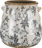 Ceramic Scroll Planter 6.5 Inch Chinoiserie Floral Vase with Drainage Holes Vintage Flower Vase Flower Pot Rustic Ceramic Pots for Indoor Plants Garden Home Bookshelf Decor(Retro Gray)
