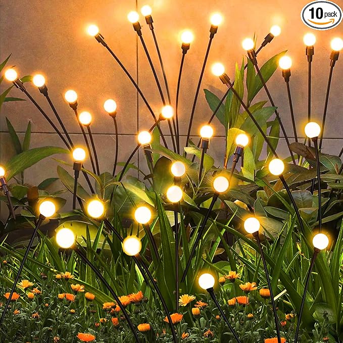 ZFNN Solar Garden Lights Outdoor, 10 Pack 60 LED Solar Firefly Lights, Swaying Waterproof Garden Decor for Yard Patio Pathway Lawn Gardening Gifts