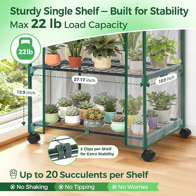 Ohuhu Mini Greenhouse for Indoor Outdoor with Wheel, Small Plastic Plant Green House 4-Tier Rack Stand Portable Greenhouses with Durable PVC Cover for Seedling