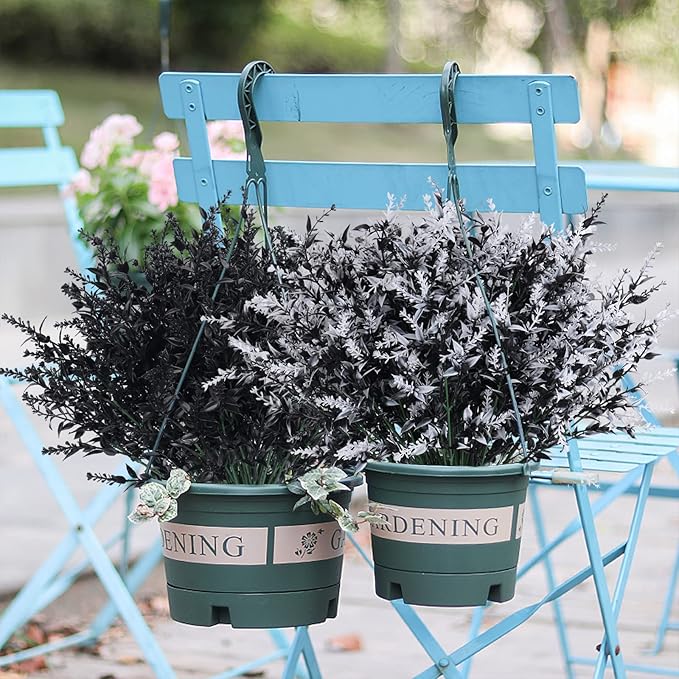 RECUTMS 12 Bundles Artificial Flowers Outdoor UV Resistant Outdoors Fake Plants Faux Plastic Flower in Bulk for Hanging Planters Outside Porch Vase Home Window Decoration(Black)
