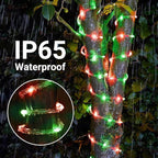 Solar Rope Lights, 33ft 100LED Solar String Lights, 8 Modes Waterproof Solar Powered Outdoor Light, Flexible Clear Tube Light for Garden Backyard Patio Deck Porch Pool Tree Christmas Decor- Red&Green