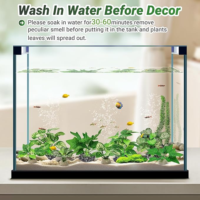 GOZILLA Silk Fish Tank Plants,Reptile Artificial Plant,Reptile Plants for Terrarium,Aquarium Decorations Accessories Set,Resin Driftwood Artificial Silk Aquarium Plant for Fish Tank.(8PCS/A-Set)