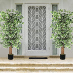 GTIDEA 2 Pcs 6ft Ficus Artificial Trees, Tall Faux Trees Indoor with Natural Trunk and Fake Silk Tree Fake Plants for Home Spring Decor Living Room Outdoor Balcony House Office (Included Dried Moss)