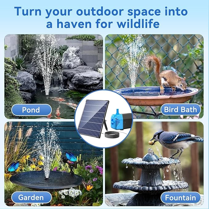 POPOSOAP Solar Water Pump, 12W Solar Fountain Pump 160GPH Flow Adjustable Solar Powered Pond Pump with Dry-Run Protection for Fish Pond, Wildlife Garden, Ponds, Waterfall, Hydroponics P112L