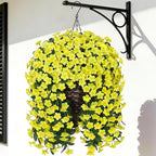 Artificial Faux Hanging Flowers Plants Baskets for Outdoor Outside, Fake Silk Yellow Orchid Trailing Vines in Planter Realistic UV Resistant for Balcony Porch Decor