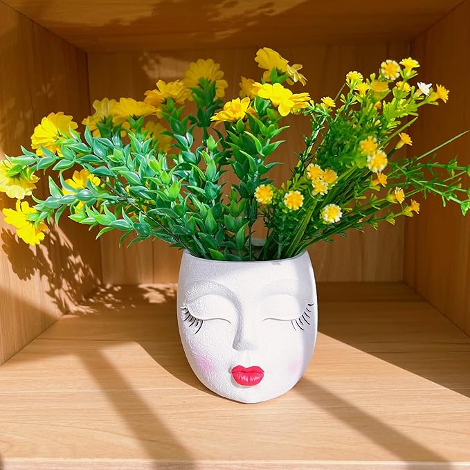 Small Face Succulent Pots Handmade Resin Lady Head Planter Cute Flower Pots Funny Succulent Planter for Indoor and Outdoor Plants White 1Pack