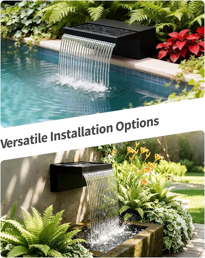POPOSOAP 12Inch Pond Waterfall Spillway with RGB LED Lights & APP/Remote Control, 660GPH 40W Pond Spillway with 304 Stainless Steel & 9.8FT Tube for Ponds Garden Landscape Water Features-P43DS