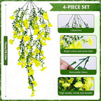 4-Pack Fake Hanging Plants, Faux Hanging Plant Artificial Greenery for Living Room Bedroom Boho Wall Shelf Indoor Outdoor Decor (Yellow Morning Glory)