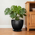 10 Inch Planter, Ceramic Plant Pots with Drainage Hole and Saucer, Large Decorative Planters for Indoor Plants, Modern Plant Pot, Round Flower Pot, House Bedroom Decor, Black