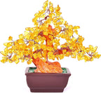 Feng Shui Quartz Crystal Money Tree Bonsai Style Decoration for Luck and Wealth (Yellow)