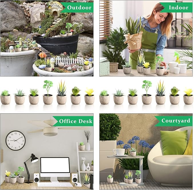 Jutom 32 Pieces Mini Artificial Succulents Unpotted Realistic Artificial Fake Plants Colorful Faux Succulents Small Cactus Plants for Garden Flower Kitchen Home Decor