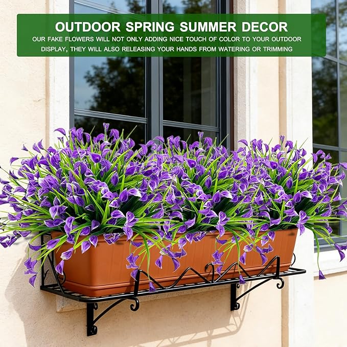 TURNMEON 20 Bundles Calla Lily (400 Heads) Artificial Flowers for Outdoors, Fake Plants UV Resistant Faux Plastic Fake Flowers for Indoor Planter Home Porch Yard Spring Summer Cemetery Decor(Purple)