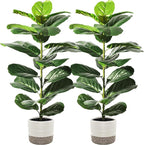 Suntee 2 Pack Artificial Fiddle Leaf Fig Tree, 30" Ficus Lyrata Fake Plants with Cotton Rope Basket, Floor Plant Outdoor Faux Plants for Living Room, Corner, Office, Patio, Windowsill Decor