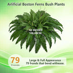 42In Artificial Boston Ferns Bush, Set of 2 Large Faux Ferns Plants, 79 Branches Fake Ferns for Home Living Room Decor, Indoor and Outdoor.
