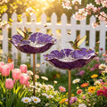 Metal Flower Garden Stakes Bird Bath, Decorative Outdoor Bird Feeder for Garden Yard Art, Handmade Rustproof Metal Flower Stakes for Attracting Birds Backyard Lawn Patio Decorations (Purple)