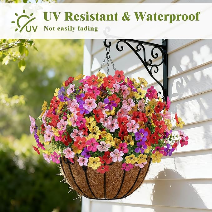 Alupssuc 20 Bundles Artificial Flowers for Outdoor Indoor Decoration, UV Resistant No Fade Fake Plants Eucalyptus, Colorful Faux Spring Flowers for Outside Yard Porch Patio Garden Home Window Box