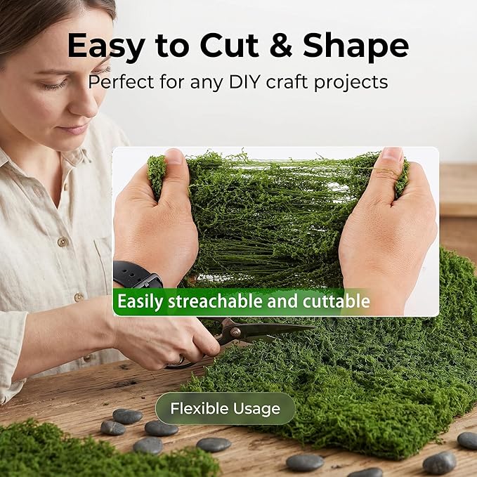 Artificial Moss for Potted Plants Indoor, 7OZ Fake Green Moss, Faux Craft Moss for Terrariums, Fairy Gardens, DIY Crafts, Table Centerpieces, Wedding & Home Decor (Natural Green)
