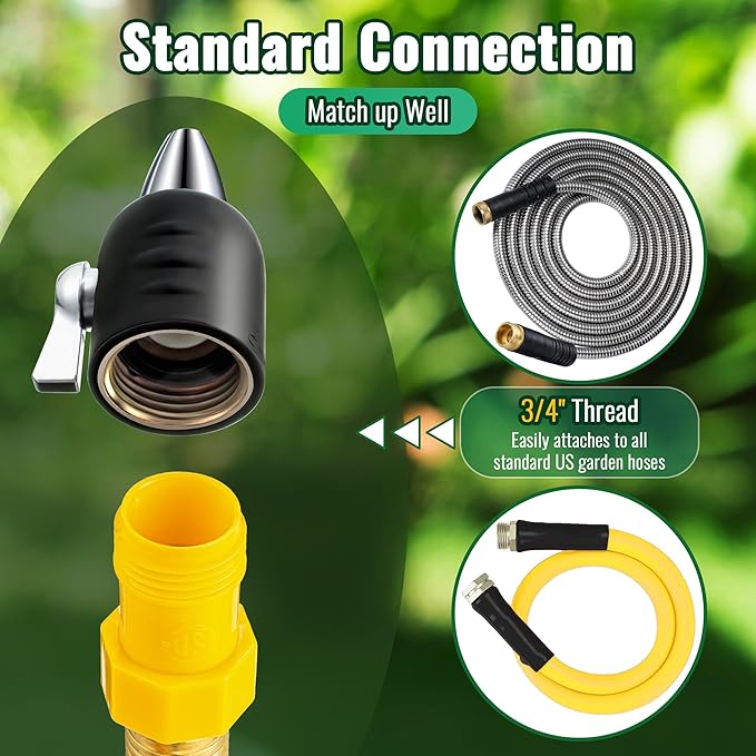 Feekoon Jet Nozzle with Shut Off, 3/4" GHT Sweeper Garden Hose End Zinc Nozzle with Shut Off Valve, Water Hose Sprayer Jet for Garden Watering, Car Washing and Sidewalk Sweeping(Black,2 Pack)