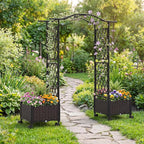 Giantex Planter Boxes with Arch Trellis, 5FT Self-Watering Tall Raised Garden Bed w/Wheels, Hanging Roof & Drainage Holes, Outdoor Indoor Tomato Planter for Climbing Vines Vegetables (60"x16"x58")
