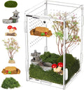 Jumping Spider Enclosure with Habitat Mini Figurines Set Acrylic Terrarium Habitat Mini Jumping Spider House Decorations for Tarantulas Snail Mantis Small Reptiles (Top Opening Door)