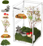 Jumping Spider Enclosure with Habitat Mini Figurines Set Acrylic Terrarium Habitat Mini Jumping Spider House Decorations for Tarantulas Snail Mantis Small Reptiles (Top Opening Door)