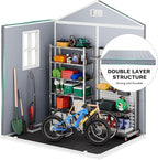 DWVO 6x4.4 FT Outdoor Storage Shed with Fence-Style and Side Windows, Lockable Door, and Vents Resin Storage Shed for Garden Backyard Patio Lawn