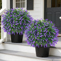 Grooy Artificial Boxwood Topiary Ball with Lavender, Set of 2 Artificial Shrub Bushes with Ground Spike, UV Resistant Fake Evergreen Plant Tree for Porch Outdoor Planters Indoor Valentine's Day