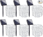 6 Pack Solar String Lights Outdoor, Extra-Long 600LED Solar Fairy Lights Outdoor Waterproof, Solar Twinkle Lights Silver Wire 8 Modes Solar Outside Lights for Xmas Tree Party Wedding (Cool White)