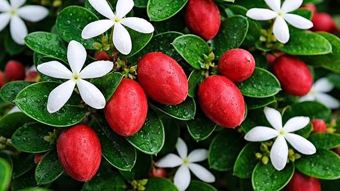 Natal Plum | 3 Live Plants | Carissa Macrocarpa | Fast Growing Shrub, Evergreen Foliage, Fragrant White Flowers, Drought Tolerant, Low Maintenance, Coastal Gardens, Indoor Bonsai