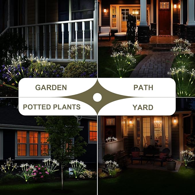 Solar Garden Lights Outdoor: Waterproof 6-Pack DIY Decorative Firework Lights with 2 Modes for Yard Patio Pathway Outside Fairy Decor - Mothers Day Gifts for Women Mom, Warm White