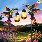 2 Pack Solar Lights Outdoor Waterproof Hummingbird Decorative, 31in Metal Hummingbird Garden Stakes with Solar Lanterns for Yard Art Outside Patio Porch Lawn, Gifts for Women Mom Grandma Mother's Day