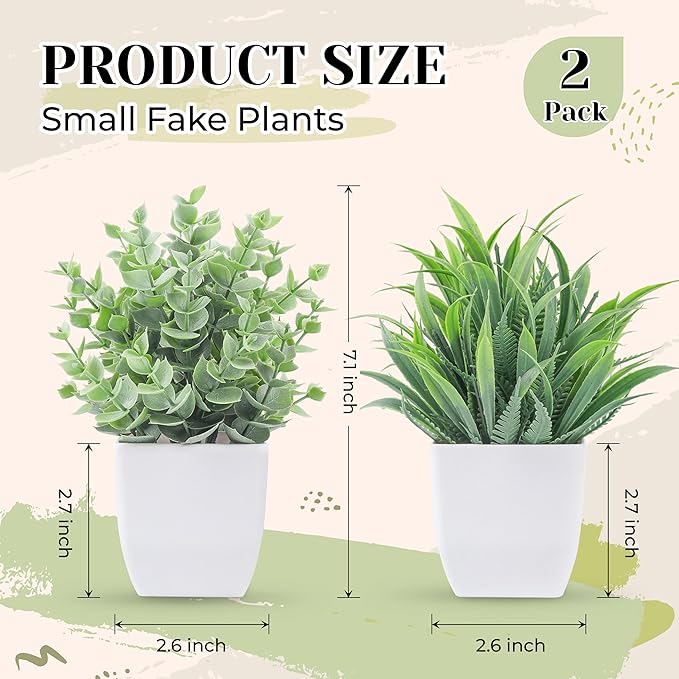 Der Rose 2 Pack Small Fake Plants Mini Artificial Potted Plants for Table Desk Home Laundry Room Bathroom Office Decor