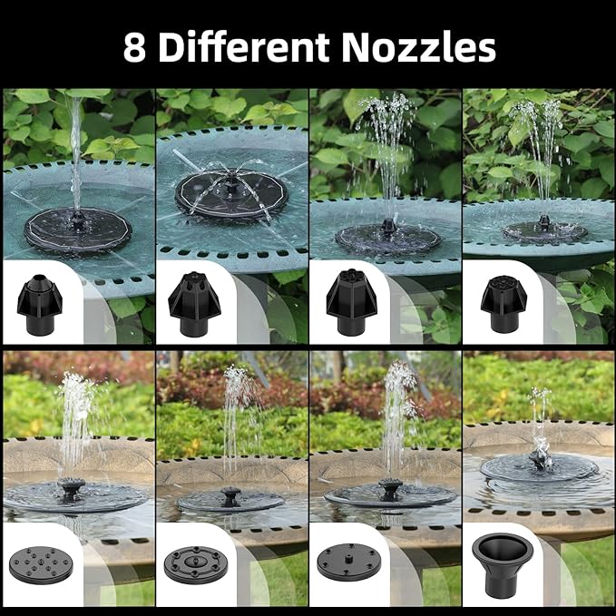 Solar Powered Fountain 4W Bird Bath Fountains Pump Upgraded Glass Panel Fountains with Color LED Lights 7 Nozzles & 4 Fixers for Garden Small Pond Outdoor Swimming Pool Fish Tank