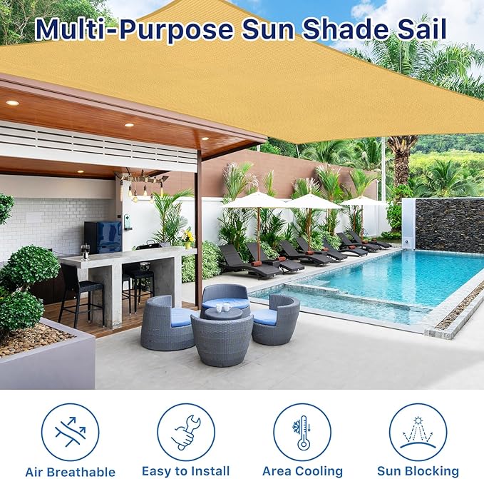 RoomHacks 10'x13' Sun Shade Sail, UV Protection Outdoor Shade, Curved Tear Resistant Heavy Duty Sun Shade for Patio Garden, Backyard, Deck, Car Port, Playground, (Sand)