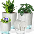 4 Pack Self Watering Pots Set, 4+5.5 Inch Self Watering Pots for Indoor Plants, Planter Pot with Wick Rope and Reservoir for African Violet, Spider Plant, Orchid