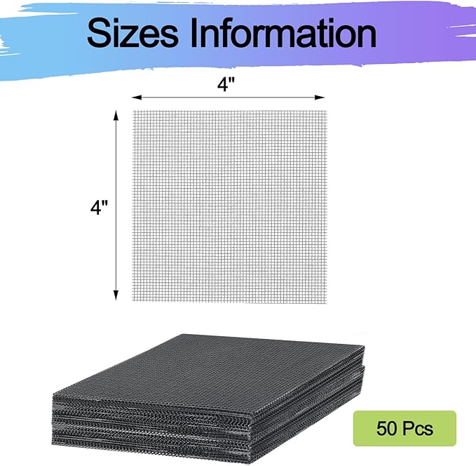 50 Packs 4 Inch Flower Pot Hole Mesh Pad, Plastic Mesh Screen Bonsai Bottom Planter Drainage Hole Grid Mat, Plant Succulent Pot Screens Mat Prevent Soil Loss