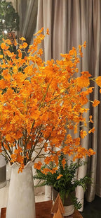 6 PCS Long 36" Artificial Flower Dancing Orchid Stems w Stretching Branches Design & Fake Silk Petals for Indoor Home Decoration Shop Office Decor Floral Arrangement Living Room Garden Party (Orange)