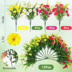 Artificial Flowers for Outdoors 12 Bundles Artificial Petunias Fake Flowers UV Resistant Shrubs Plants with Fern for Indoor Outside Hanging Planters Home Garden Spring Summer Decorations