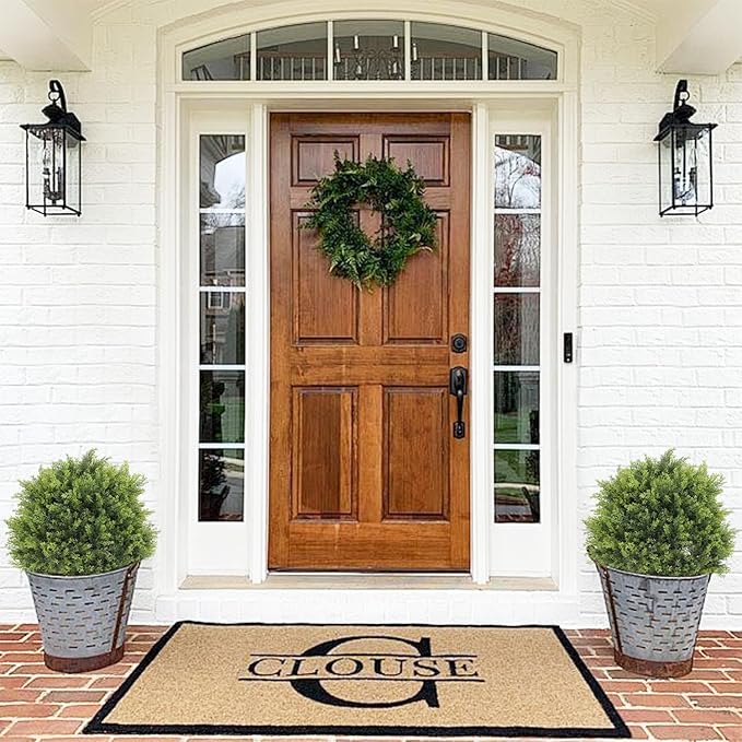 2ft Artificial Cedar Topiary Ball Trees Outdoor, 24" UV Resistant Faux Potted Plants Outside, Realistic Fake Greenery Evergreen Pine Cypress Bushes Shrubs for Front Porch Planter Indoor Decor Set of 2