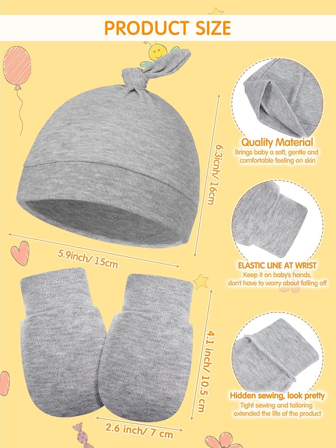 Geyoga 12 Pieces Newborn Hat Mittens Gloves Set Baby Boys Girls Cotton Baby Beanie for 0-12 Months