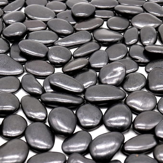 Black Rocks - Polished MD (1 to 2 Inch), 10 lbs Decorative for Gardens, Landscaping, Succulents & Pots