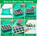 Hanaoyo Reusable Seed Starter Tray with 72 Soft Silicone Cells, 6 Pack Seed Starter Kit with Repotting Mat, Humidity Dome and High Lid, Germination Trays for Indoor Greenhouse Seed Starter