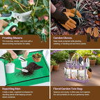 Gardening Tools 9-Piece Heavy-Duty Garden Tools Set, Stainless Steel Garden Hand Tools with Purple Floral Tote Bag and Repotting Mat Garden Supplies Kit Gifts for Women