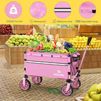 ROSONG Collapsible Wagon Cart with Wheels Foldable - Folding Utility Heavy Duty Wagons Carts for Grocery Sports Garden Shopping Camping Wheelbarrows (Pink, 120L)